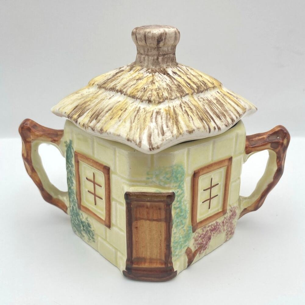 VTG Sugar Bowl Keel Street Pottery Hand Painted Cottage KSP England *READ*
